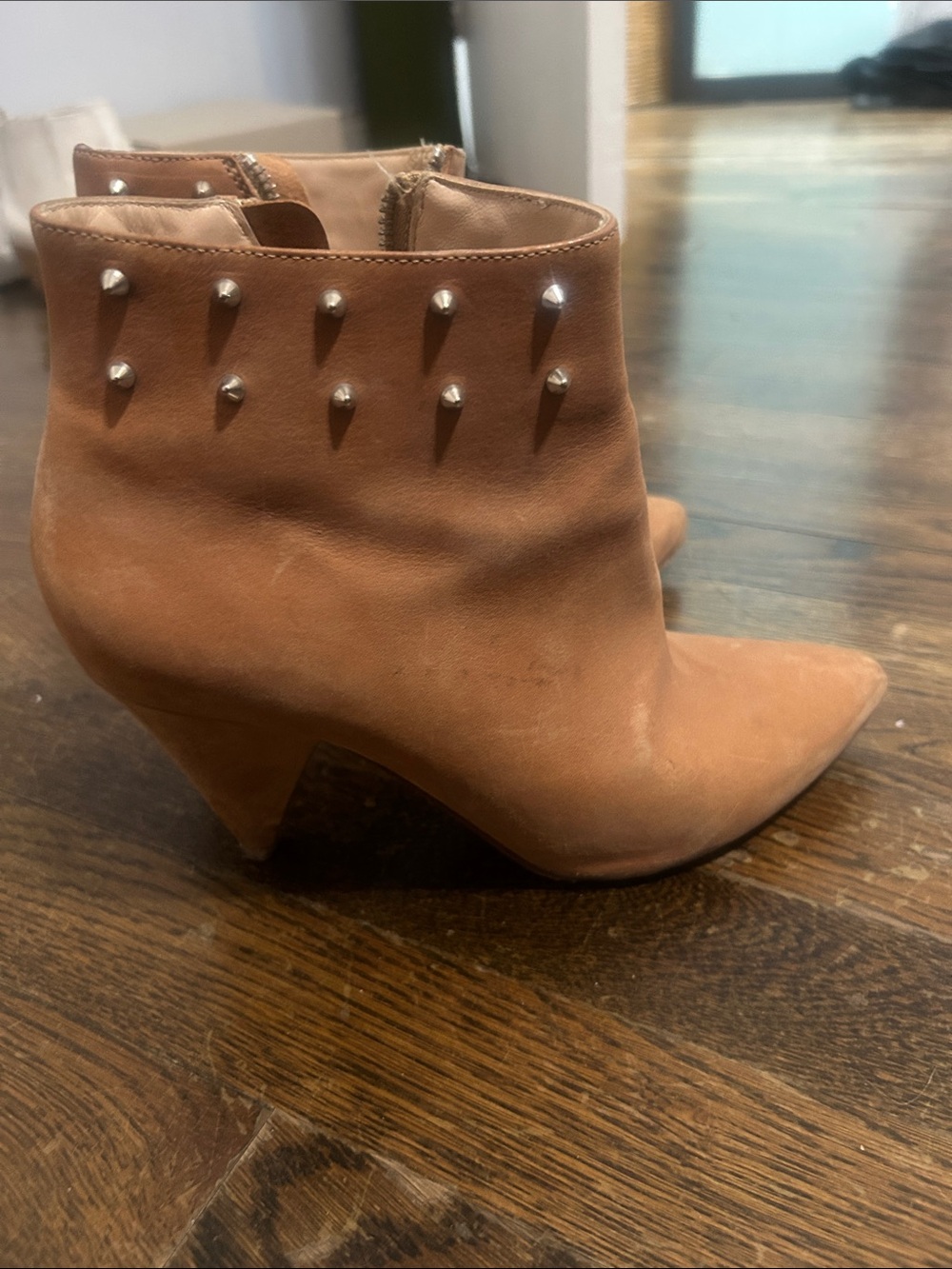 Loeffler Randall Tan Leather Ankle Booties with Silver Studs